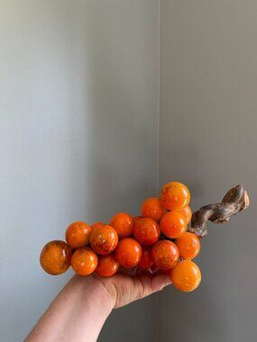 Vintage Italian Alabaster Stone Fruit Grapes With Hand-Carved Wood Stem - Classi